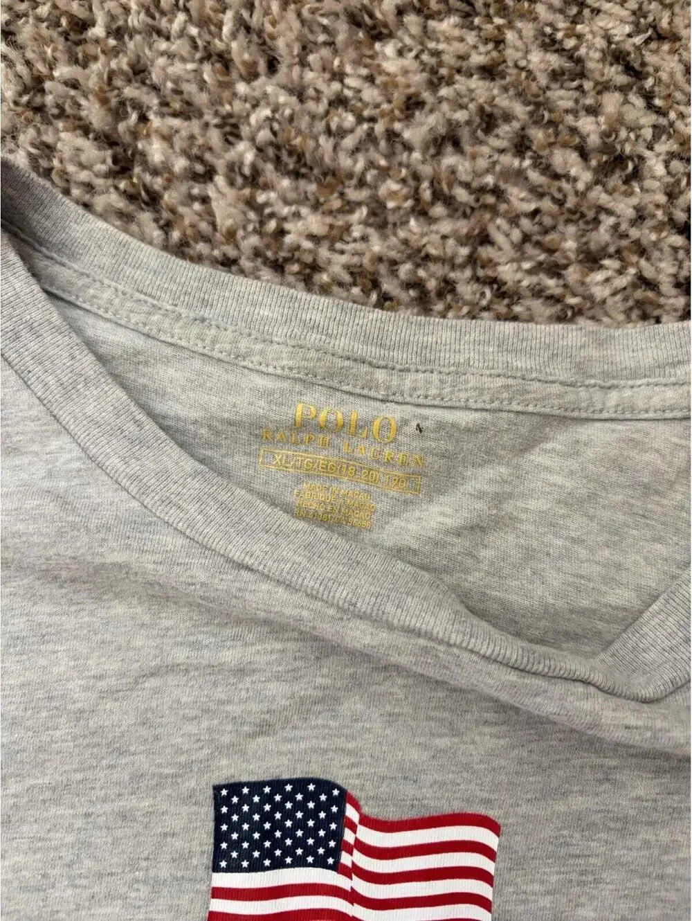 Polo Ralph Lauren Long Sleeve 1967 USA Shield T-Shirt Gray Boys Size XL 18/20